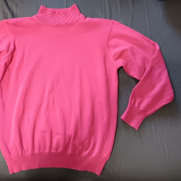Vintage Cleo Petites Fuchsia Cotton Sweater 90s Stitch Detail Small - Picture 3 of 6